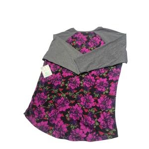 LuLaRoe Randy Tee 2XL NWT Magenta Floral Raglan Shirt Heather Gray Sleeve